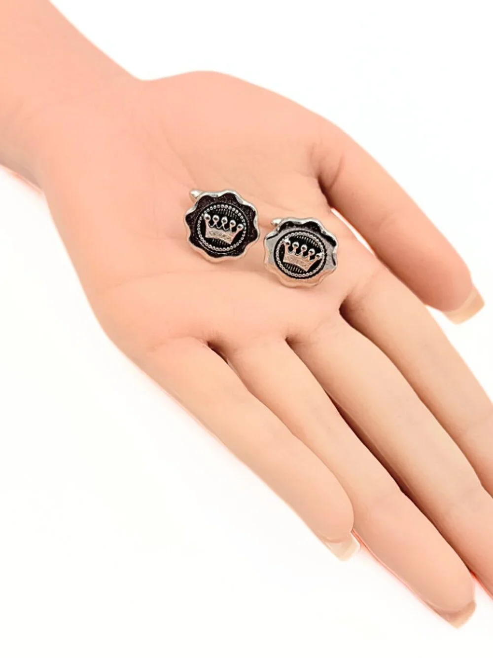 Swank Signed Traditional Heraldic 5 Point Coronet MCM Silver Plated Cufflinks